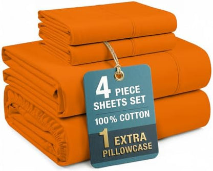 Casa Platino 100% Cotton Sheets Twin XL – Breathable Crisp Percale Twin XL Mattress Sheets with 2 Pillowcases, 15" Deep Pocket Fitted Sheet, Ultra Soft & Cozy Feel for Great Nights Sleep – Rust