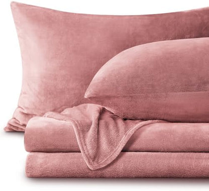 BEDELITE Flannel Sheets King Size, Dusty Pink, 4 Pieces