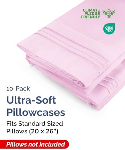 Standard Pillow Cases Set of 10 - Ultra Soft Pillowcase Covers - Light Pink