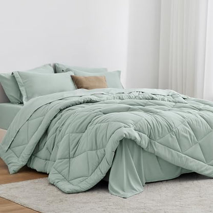 Love's cabin Queen Comforter Set Aqua, 7 Pieces Queen Bed in a Bag, All Season Bedding Sets with 1 Comforter, 1 Flat Sheet, 1 Fitted Sheet, 2 Pillowcase and 2 Pillow Sham