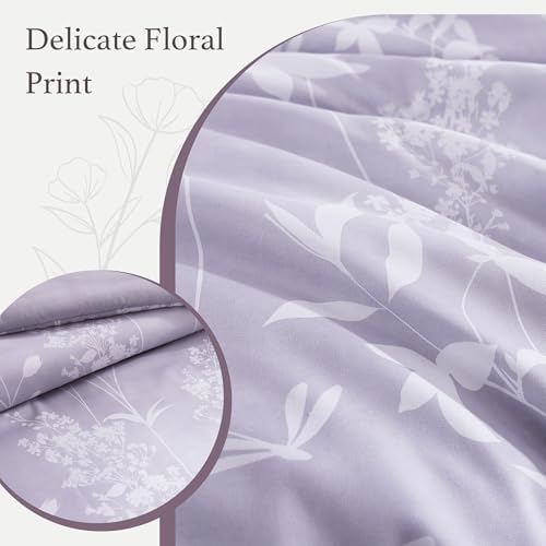 BLOOMHAVEN Queen Comforter Set-7 Pieces Purple Floral Bed in a Bag Queen