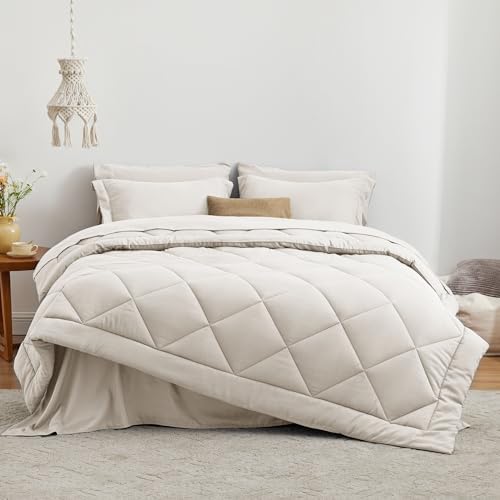 Love's cabin Twin Comforter Set Off White, 5 Pieces Twin Bed in a Bag, All Season Bedding Sets with 1 Comforter, 1 Flat Sheet, 1 Fitted Sheet, 1 Pillowcase and 1 Pillow Sham