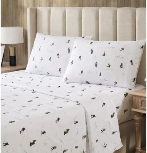 Sweet Home Collection Flannel Christmas Sheet Set, Ski Vacation Twin, Deep Pocket Soft Brushed Microfiber Holiday Bedding with Fitted Sheet, Flat Sheet & Pillowcase(s)