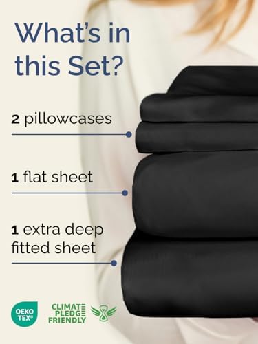 Extra Deep Twin Sheet Set - 4 Piece Breathable and Cooling Sheets - Black