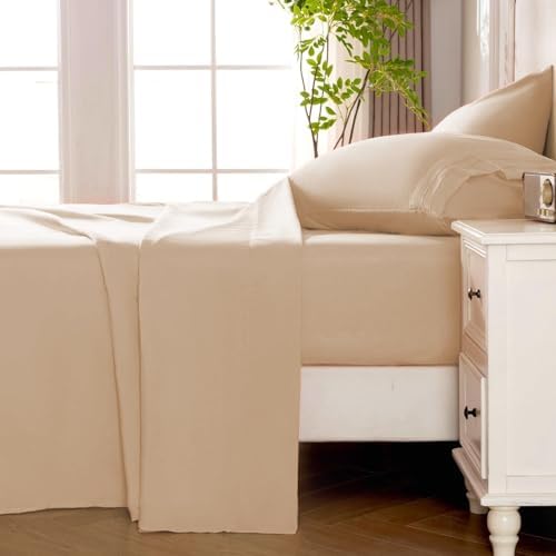 ROSE&RISY Khaki Full Sheet Set, 4 Pieces Soft Bedding Full Sheet Set, Breathable and Cooling,Includes 1 Fitted Sheet, 1 Flat Sheet, 2 Pillowcases - Deep Pocket (Khaki, Full)