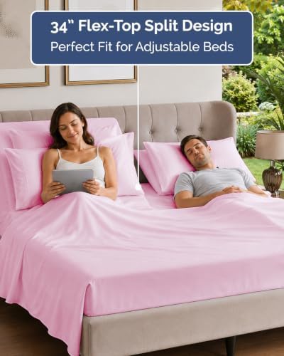 Flex Top Split Head King 6 Piece Sheet Set - Soft & Cooling - Light Pink