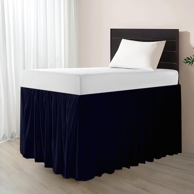 eBeddy Linens Split Corner Dust Ruffle Dorm Bed Skirt Twin XL – 34 Inch Drop, 100% Microfiber, Extra Long Bed Skirt for College Dorm, Platform Style, Navy Blue Solid, Hidden Storage Solution, Easy Fit