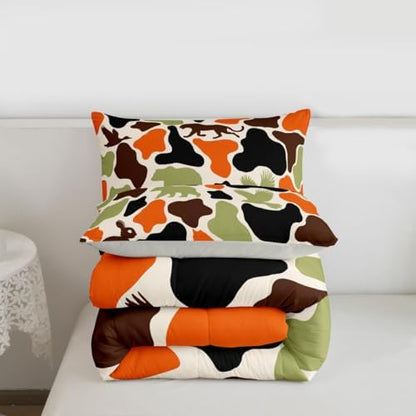 Feelyou Camouflage Bedding Set Soft for Boys Girls, Military Style Comforter Set Queen Size Army Hunting Duvet Quilt Microfiber Rustic Bear Wolf Bedroom Decor 3 Pcs with 2 Pillow Cases