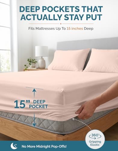 Casa Platino 100% Cotton Full Size Sheets Set – 6 Piece Crisp Percale Full Size Cooling Sheets, Lightweight for Summer, with 15" Deep Pocket Fitted Sheet Nightly Comfort & Airy Sleep – Veiled Rose