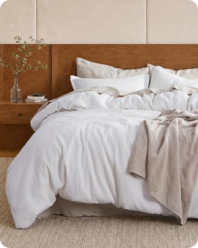 Bedsure PureWoven 3 Pieces 100% Cotton Waffle Weave Duvet Cover Set, King