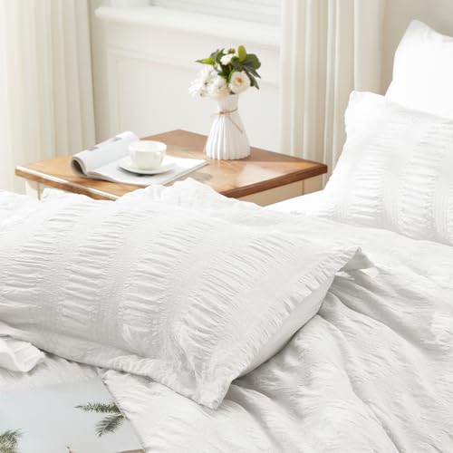 Zzlpp Full Size Comforter Sets 7 Piece, White Bed in a Bag Full Bedding Set