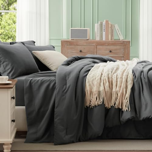Anluoer California King Comforter Set, 7 Piece Bed in a Bag Bedding Set