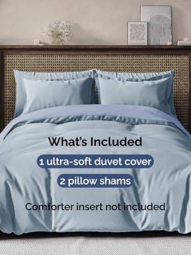 Duvet Cover Full Size - 3 Piece with Zipper Closure - Heathered Blue