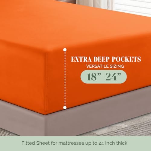 Elegant Comfort Luxurious 1500 Premium Hotel Quality Microfiber 4-Piece Sheet Set, 18-24 Inches Deep - Extra Deep Pocket Sheets - Ultra Soft 4PC Deep Pocket Sheets, Full, Orange