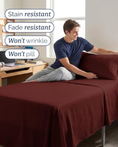 Twin 4 Piece Bed Sheet Set - Comfy, Breathable & Cooling Sheets - Oxblood