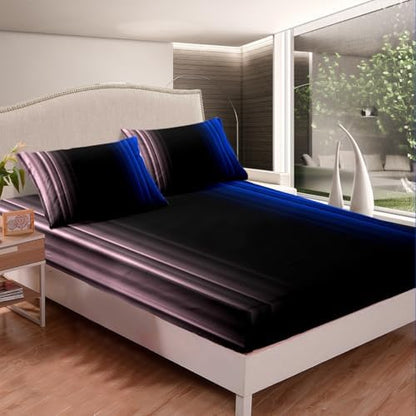 Feelyou Teens Abstract Ombre Decorations Bedding Set for Kids Women Pink Blue and Black Bed Sheets Set Geometric Modern Fitted Sheet Sets Room 4Pcs King Size