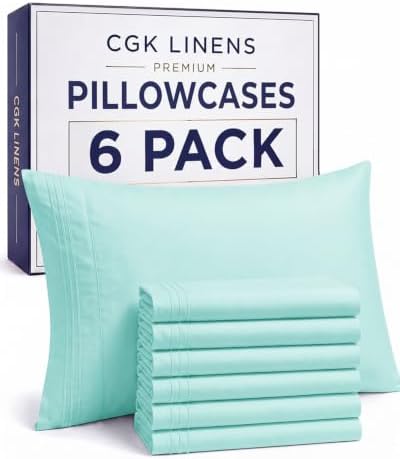 Queen Pillow Cases Set of 6 - Ultra Soft Cozy Pillowcase Covers - Spa Blue
