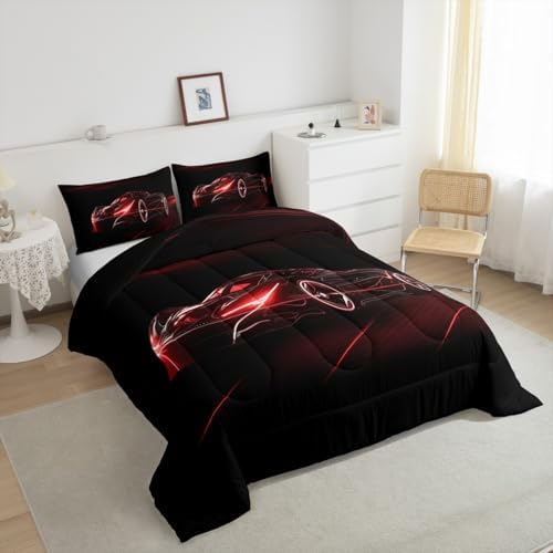 Feelyou Red Race Car Bedding Set Twin Size for Kids Teens