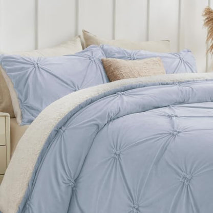 BEDELITE Fluffy Sherpa Twin Comforter Set,Pintuck-Lavender