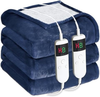 Electric Heated Blanket King Size 90''x100'' - Dual-Control Heating Blanket, Soft & Warm Flannel 10-Level Temperature Control, 8 Hours Auto Off, Rapid Heating & Overheat Protection