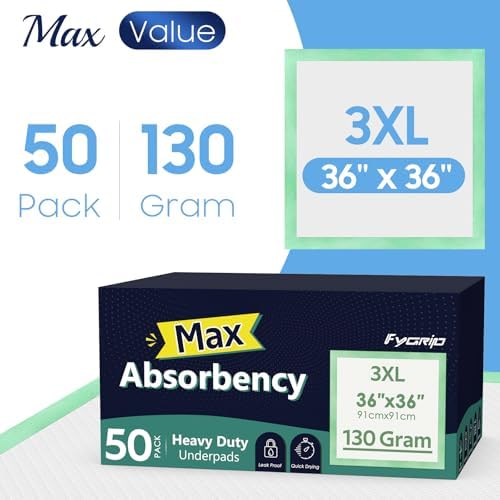 50 Ct Hospital Grade 130 Gram 36” x 36” Max Absorbency Disposable Underpads