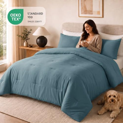 CozyLux Twin Comforter Set, 2 Pieces Down Alternative Bedding, Mineral Blue