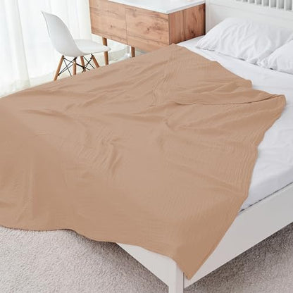 Cosy Family 6 Layer Muslin Bed Blanket - Breathable and Lightweight Gauze Boho Blanket for Spring, Soft 100% Cotton Muslin, Brown, 55x80 Inches