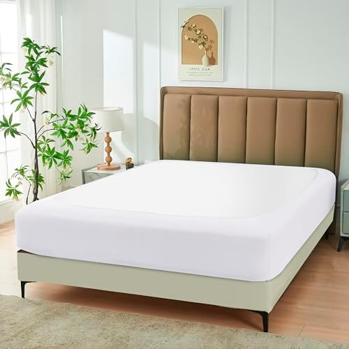 Box Spring Cover Full Size-White Stretch Wrap Around 4 Sided Bed Skirt