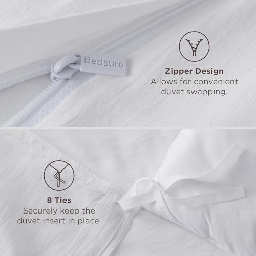 Bedsure Prewashed Duvet Cover King, Cotton-Like Soft Bedding Set, White