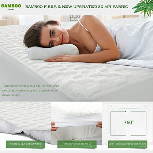 GRT Twin Size Waterproof Mattress Protector Rayon Bamboo - 3D Air Fiber Cooling Mattress Protector Cover, Breathable Mattress Pad Noiseless 8''-21'' Deep Pocket Machine Washable