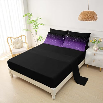 QOOMO Purple Galaxy 7 Pieces Comforter Set Queen,Starry Sky Bedding Set