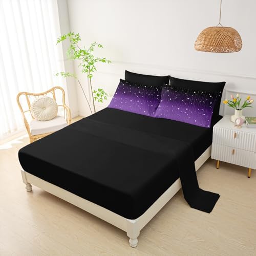QOOMO Purple Galaxy 7 Pieces Comforter Set Twin,Starry Sky Bedding Set