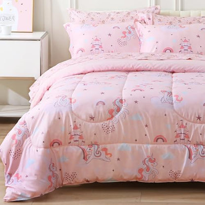 Viviland Kids Twin Bedding Sets, Girls Comforter, Pink Unicorn