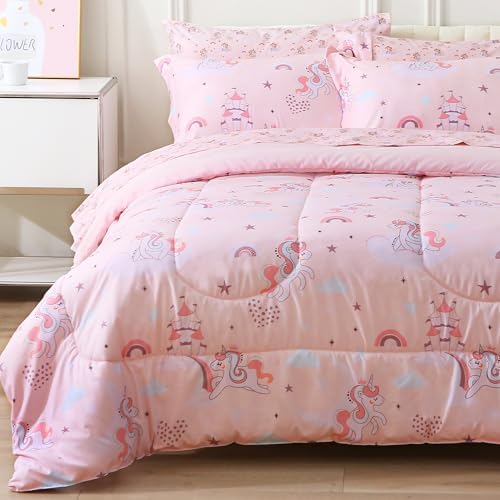 Viviland Kids Full Bedding Sets, Girls Comforter, Pink Unicorn