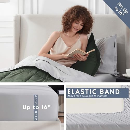 Nestl 7 Piece Twin XL Comforter Set – Olive Green Reversible Bed in a Bag – Complete Twin XL Size Bedding Set with Sheets, Set of 2 Cooling Pillows, Pillowcase and Sham