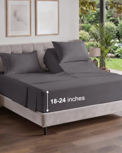 Flex Top Split Head King Sheet Set - 4 Piece Extra Deep Sheets - Dark Grey