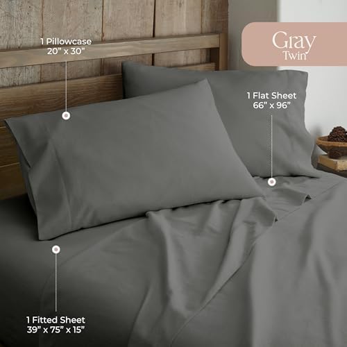 Whisper Organics - GOTS Certified 100% Organic Cotton Flannel Sheet Set - 170 Gram Thick, Brushed for Extra Soft and Cozy Sheets (Dark Grey, Twin)