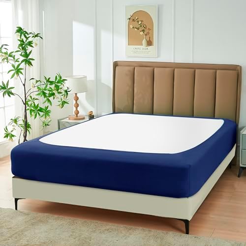 Box Spring Cover Queen Size-Navy Stretch Wrap Around 4 Sided Bed Skirt