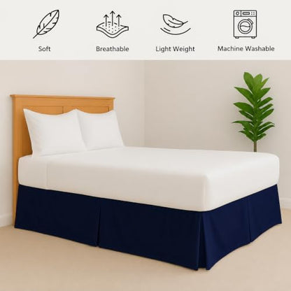 eBeddy Linens Split Corner Bed Skirt Twin 16 Inch Drop – 100% Microfiber, – Platform Style, Navy Blue Solid, 3-Sided Pleated, Tailored Fit, Hidden Storage, Hotel Luxury, Washable