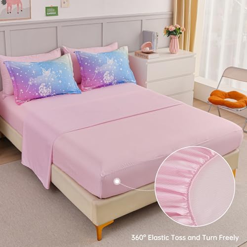 Dinjoy Girls Comforter Set 5 Pieces, Twin Size Colorful Ombre Rainbow Bedding Set, Bed in A Bag for Kid Teen Girls (1 Comforter, 1 Flat Sheet, 1 Fitted Sheet, 1 Pillow Shams, 1 Pillowcases)