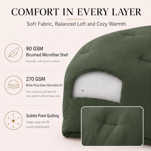 CozyLux Full Comforter Set, 3 Pieces Down Alternative Bedding, Dark Green