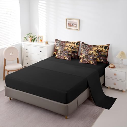 Erosebridal 7 Piece Rustic Cabin Plaid Comforter Set Full,Rustic Farmhouse Aztec Bedding Sets for Kids Teens Men,Retro Hunting Wild Animals Bed in a Bag with Sheets,Country Woodland Pine Tree Bed Set