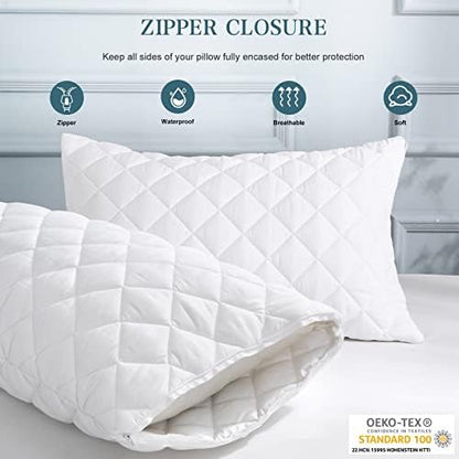 UNILIBRA 2 Pack Waterproof Pillow Protector Quilted King Size(21"X36")