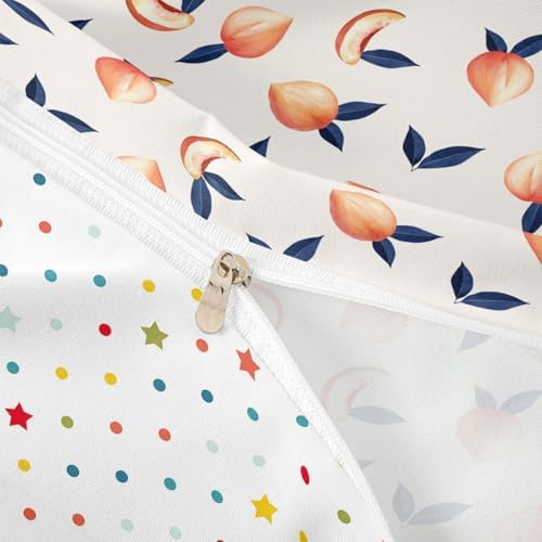 Erosebridal Peach Comforter Cover Set Twin for Girls Women Kids Cute Cartoon Fruit Printed Reversible Duvet Cover Stripe Decor Simple Soft Microfiber Polyester Bedding Set, Zipper, 2 Pieces