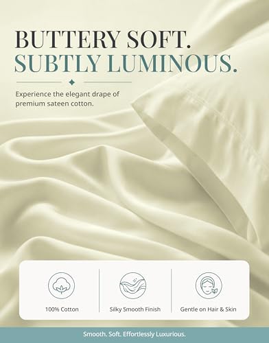 LANE LINEN 450TC Cotton Full Sheets - Silky Smooth Sateen Weave, Ivory