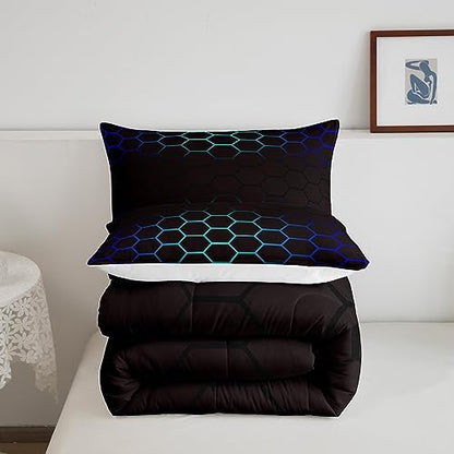 Geometrics Honeycomb Comforter Set Twin, Abstract Ombre Honeycomb Bedding Set for Kids Beehive Hexagon Comforter Simplistic Duvet Set 2Pcs