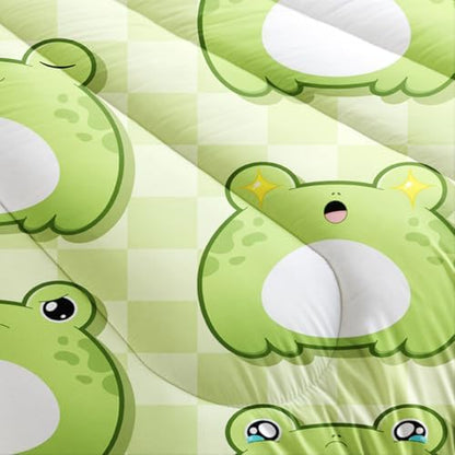 Nttopship Cartoon Frog Comforter Bedding Set with 2 Pillowcase Full Size Cute Animals Comforter Set for Kids Boys Girls Bedroom Decor
