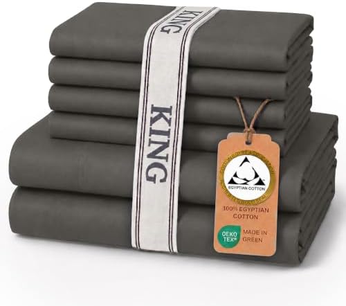 Therapedic 100% Egyptian Cotton 6 Piece King Size Sheets Set (Charcoal)