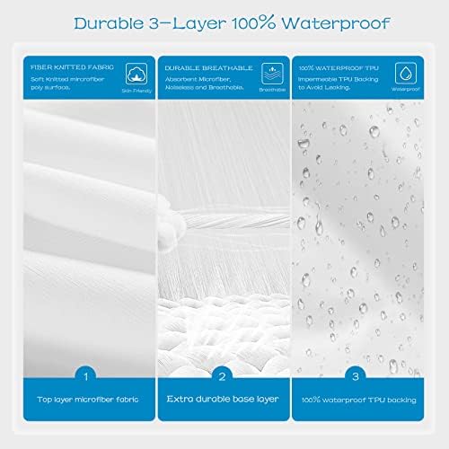 GRT 1 Pack 100% Waterproof Mattress Protector Cal King Size, Breathable & Noiseless Waterproof Mattress Cover Fitted Deep Pocket from 5" to 21", Smooth Washable Cal King Bed Protector - Vinyl Free