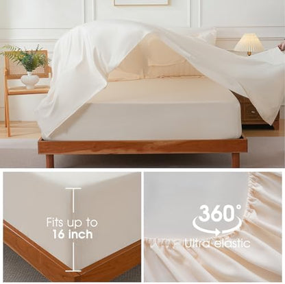 FreshCulture Comforter Set Seersucker 7 Pieces, All Season Bedding Set Queen, Bed in a Bag Comforter Set with 1 Comforter, 1 Flat Sheet, 1 Fitted Sheet, 2 Pillowcases and 2 Pillow Shams, Cream